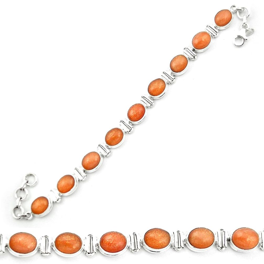 Natural orange sunstone (hematite feldspar) 925 silver tennis bracelet m53673