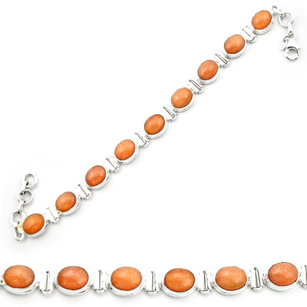 Natural orange sunstone (hematite feldspar) 925 silver tennis bracelet m53675