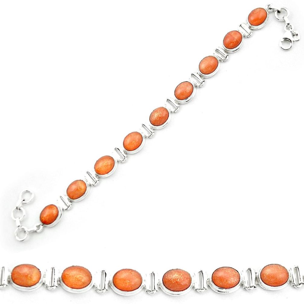 Natural orange sunstone (hematite feldspar) 925 silver tennis bracelet m53676