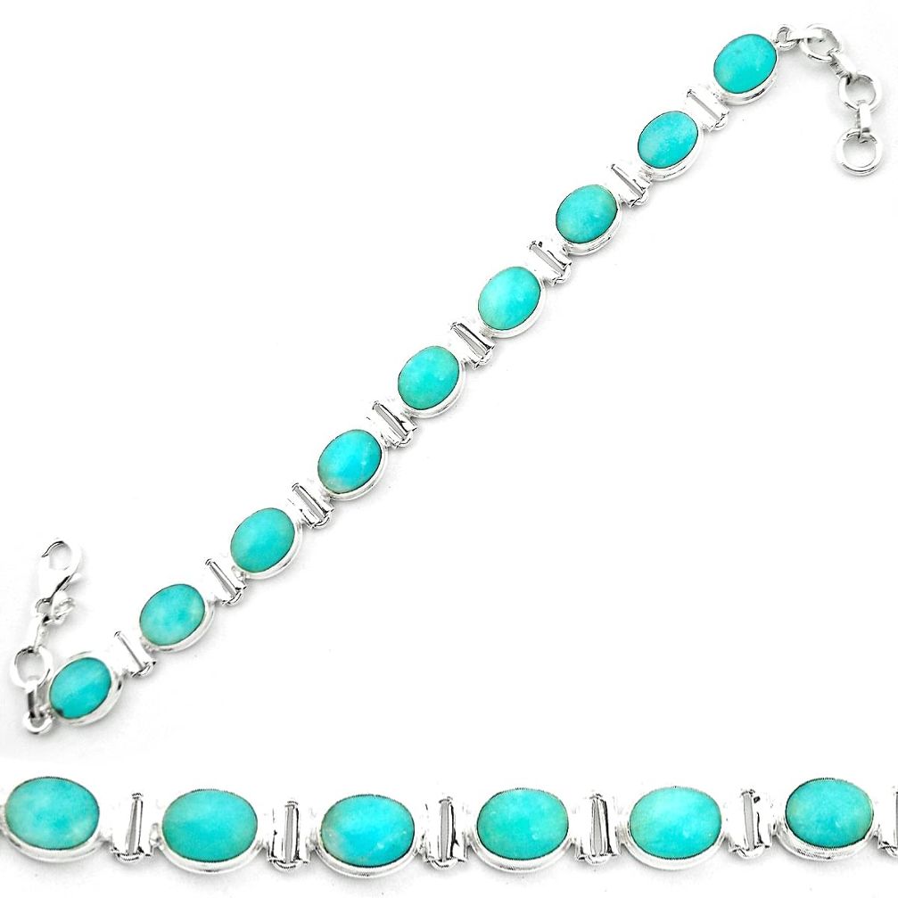 Natural green peruvian amazonite 925 sterling silver tennis bracelet m53708