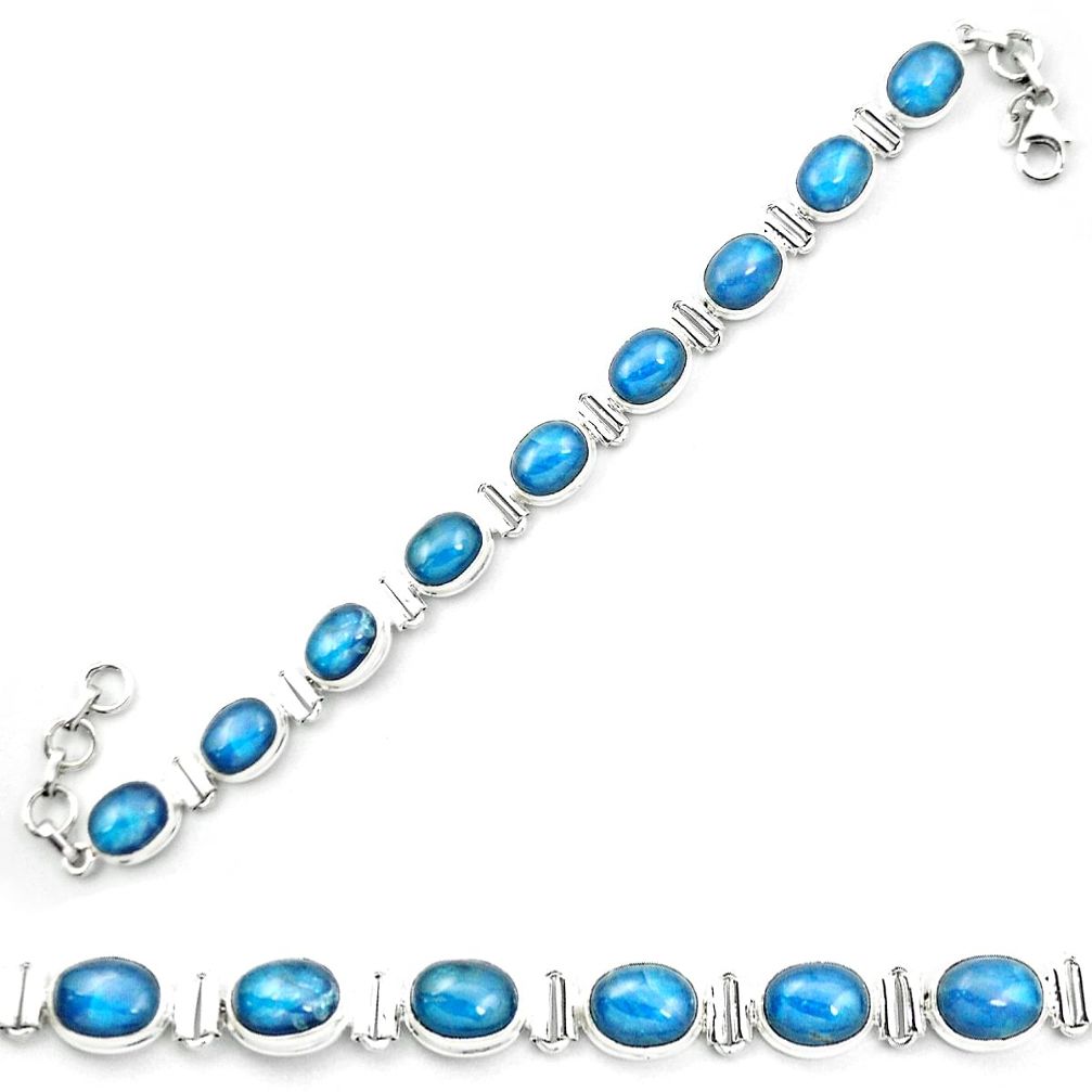 Natural blue apatite (madagascar) 925 sterling silver tennis bracelet m53711