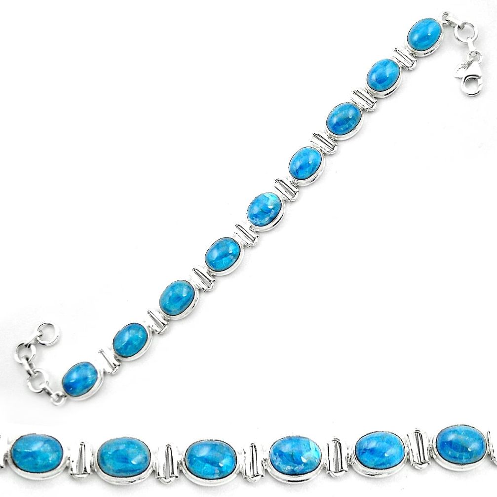 Natural blue apatite (madagascar) 925 sterling silver tennis bracelet m53713