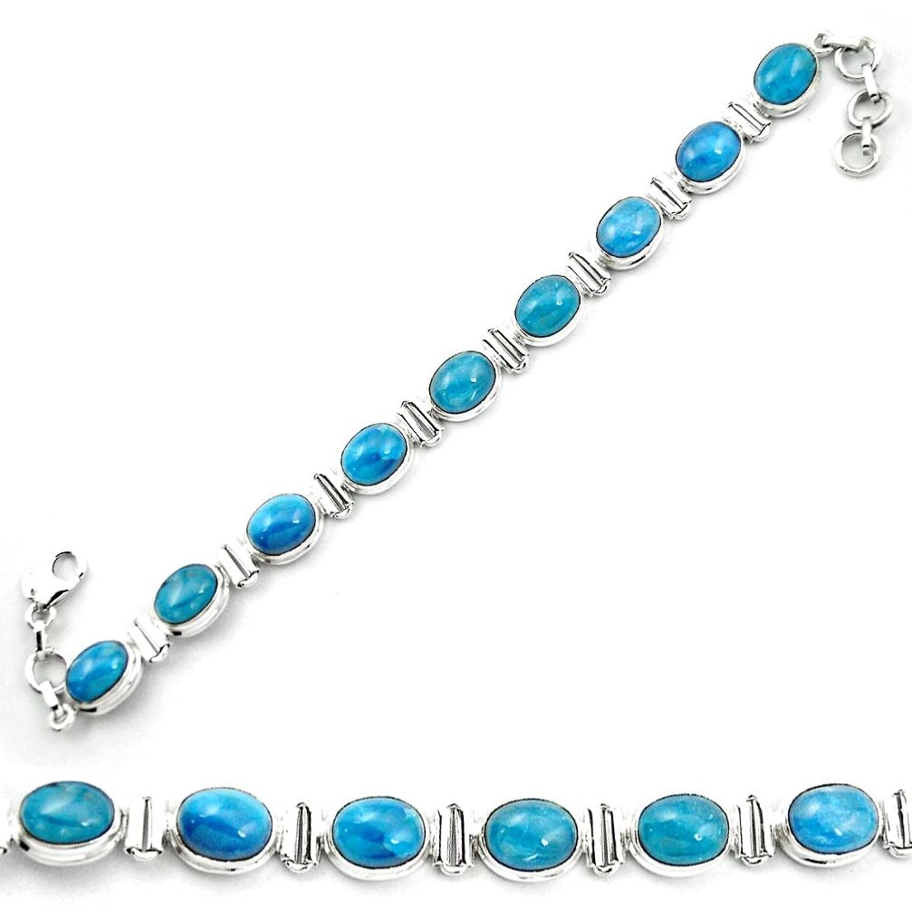 Natural blue apatite (madagascar) 925 sterling silver tennis bracelet m53714