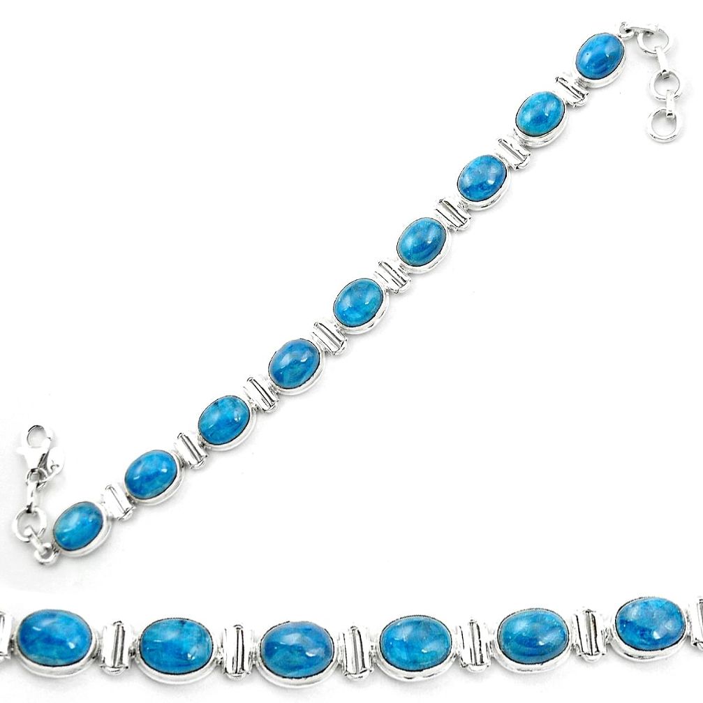 Natural blue apatite (madagascar) 925 sterling silver tennis bracelet m53715