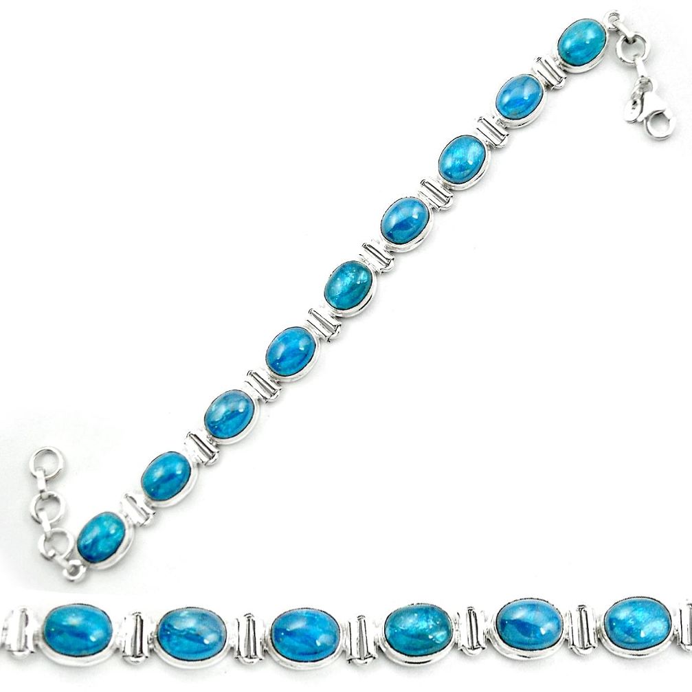 Natural blue apatite (madagascar) 925 sterling silver tennis bracelet m53716