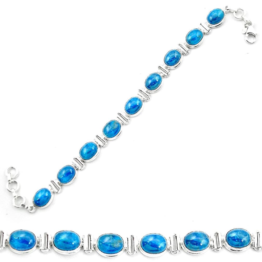 Natural blue apatite (madagascar) 925 sterling silver tennis bracelet m53717