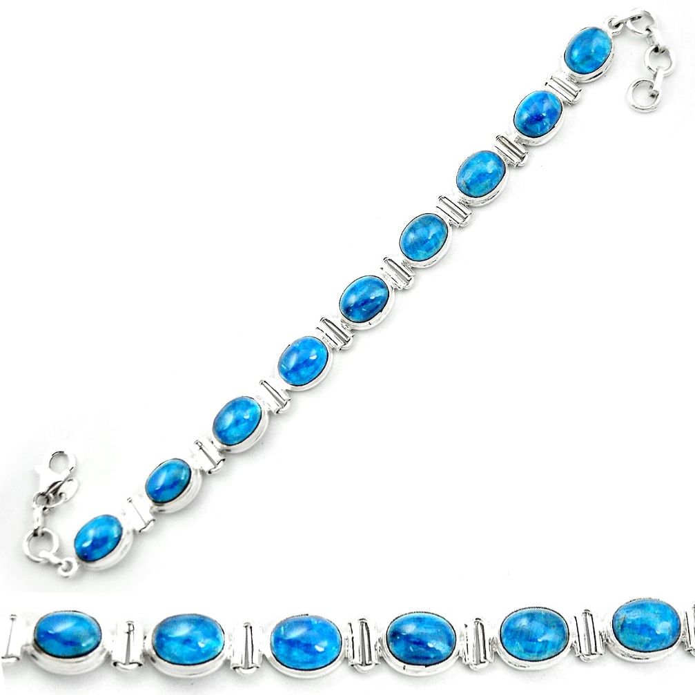 Natural blue apatite (madagascar) 925 sterling silver tennis bracelet m53720