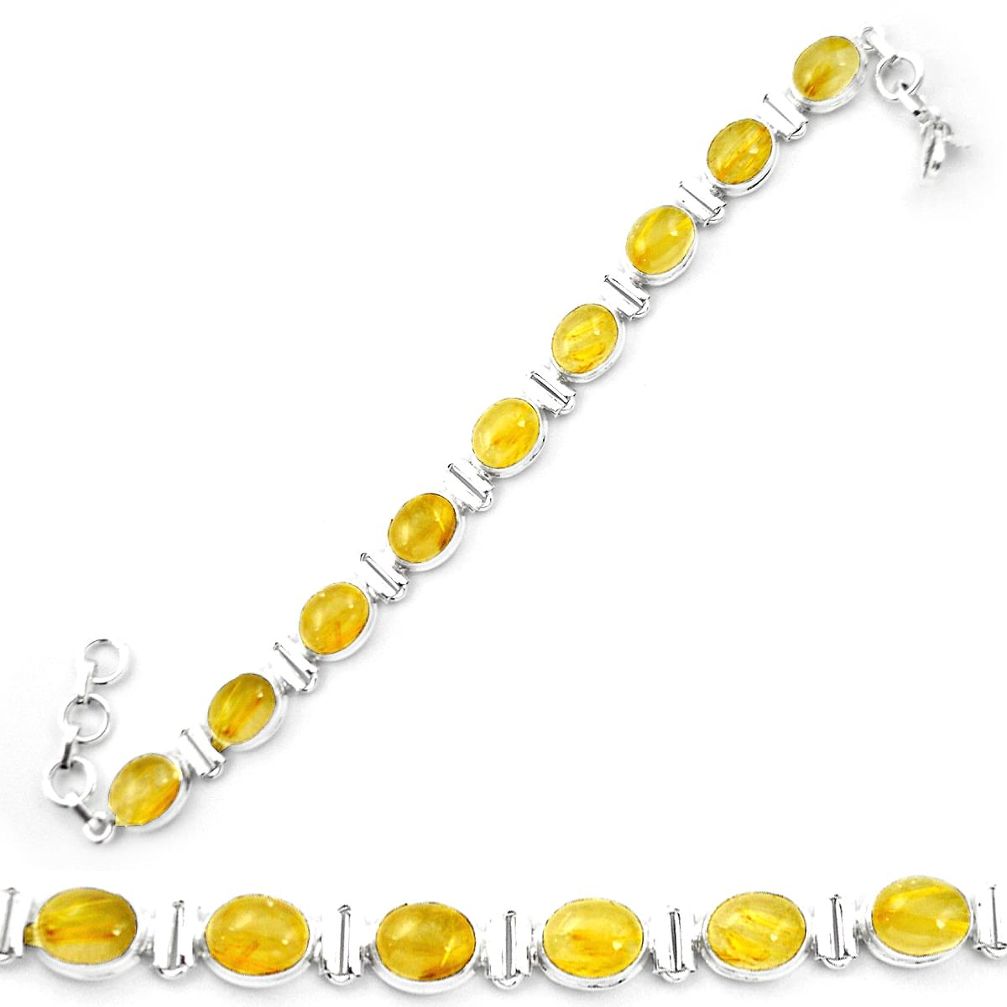 Natural golden tourmaline rutile 925 sterling silver tennis bracelet m53721