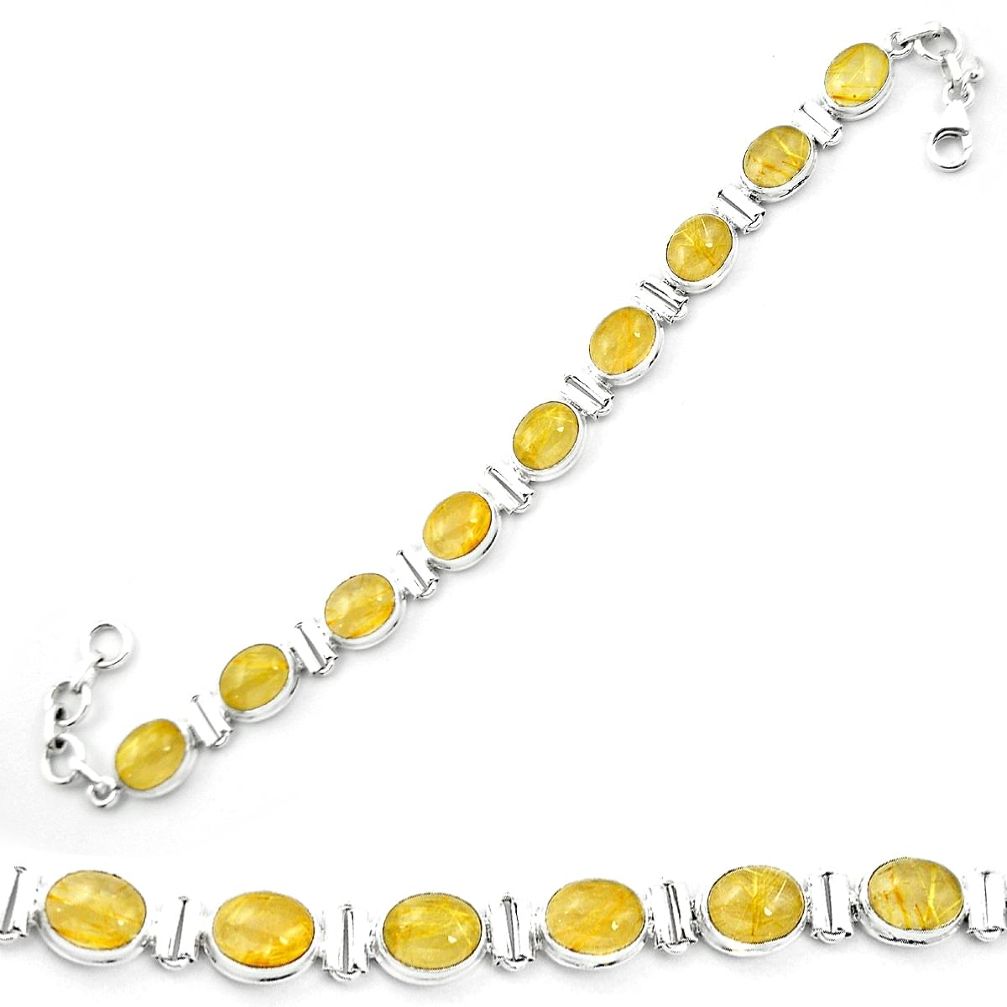 Natural golden tourmaline rutile 925 sterling silver tennis bracelet m53726