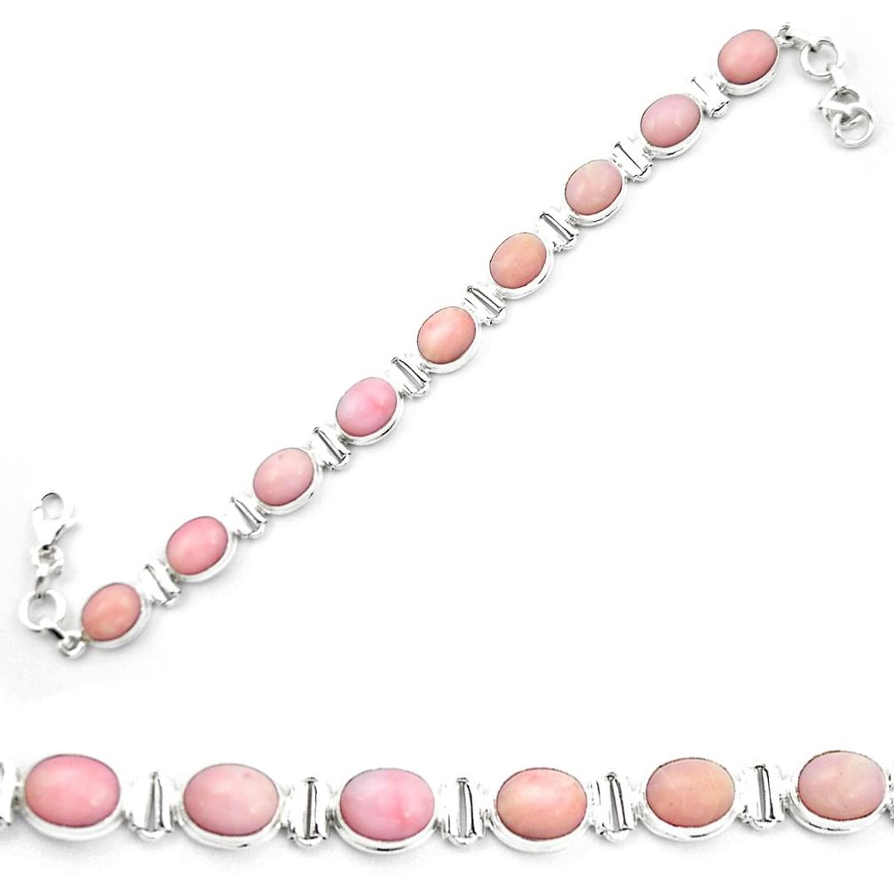 Natural pink opal 925 sterling silver tennis bracelet jewelry m53731