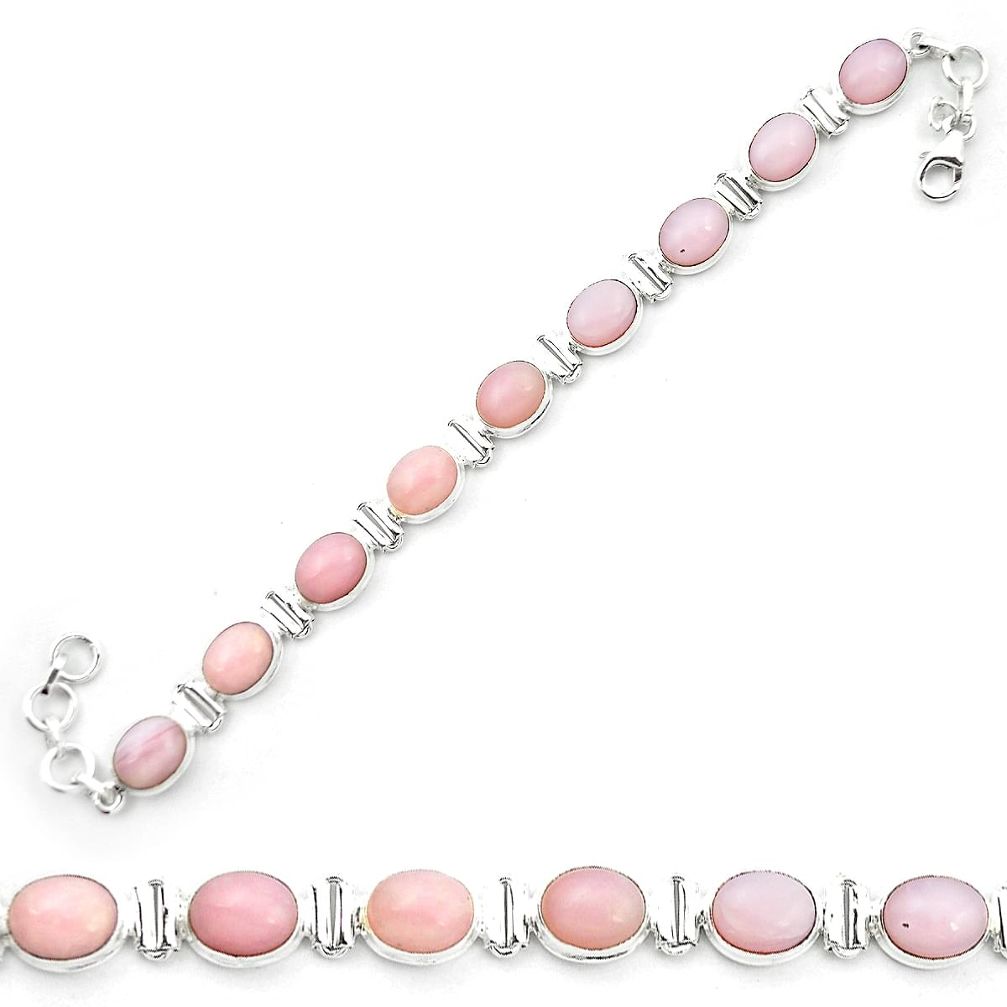 Natural pink opal 925 sterling silver tennis bracelet jewelry m53733