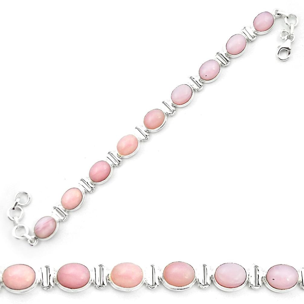 Natural pink opal 925 sterling silver tennis bracelet jewelry m53739