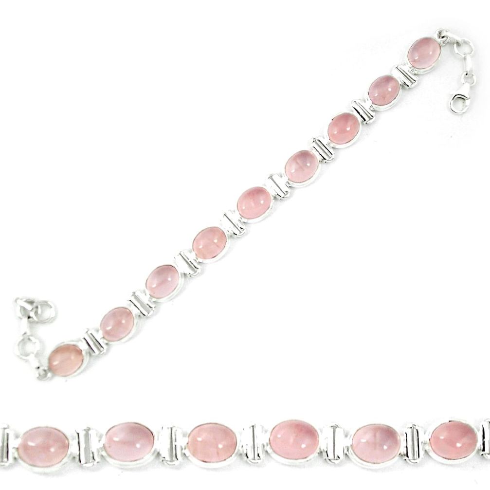 Natural pink rose quartz 925 sterling silver tennis bracelet jewelry m54853