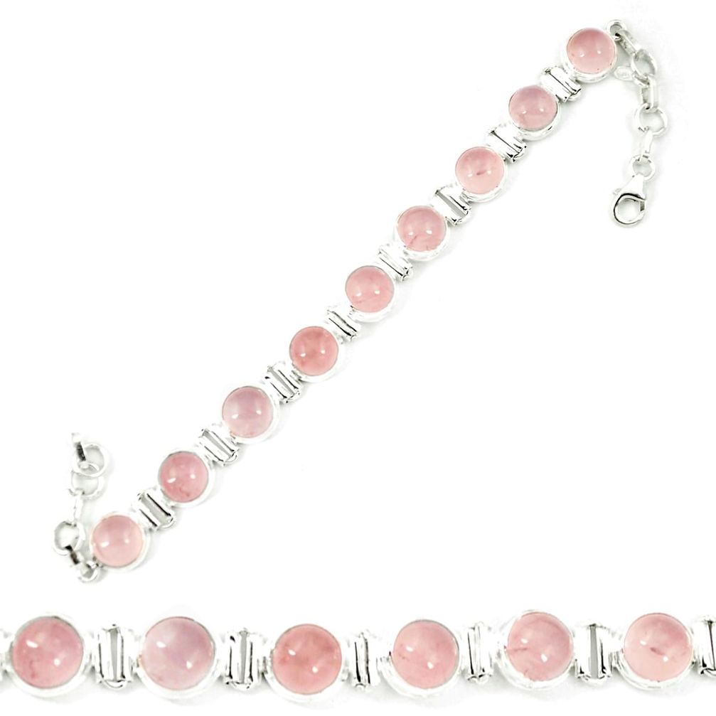 Natural pink rose quartz 925 sterling silver tennis bracelet jewelry m54858