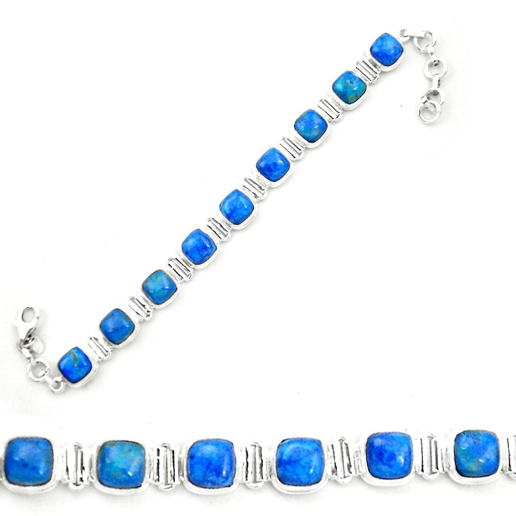 Natural blue shattuckite 925 sterling silver tennis bracelet jewelry m58590