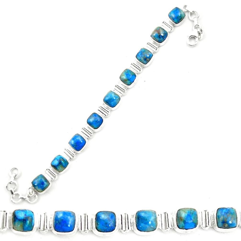 Natural blue shattuckite 925 sterling silver tennis bracelet jewelry m58595