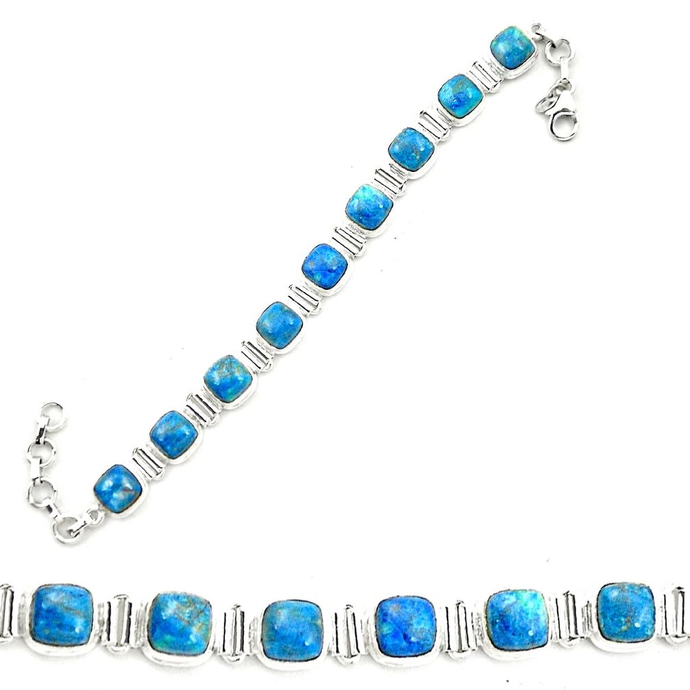 Natural blue shattuckite 925 sterling silver tennis bracelet jewelry m58597