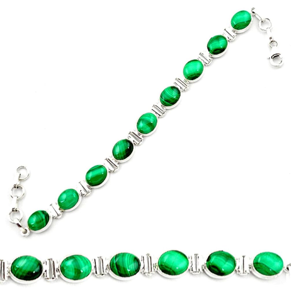 Natural green malachite (pilot's stone) 925 silver tennis bracelet m5881