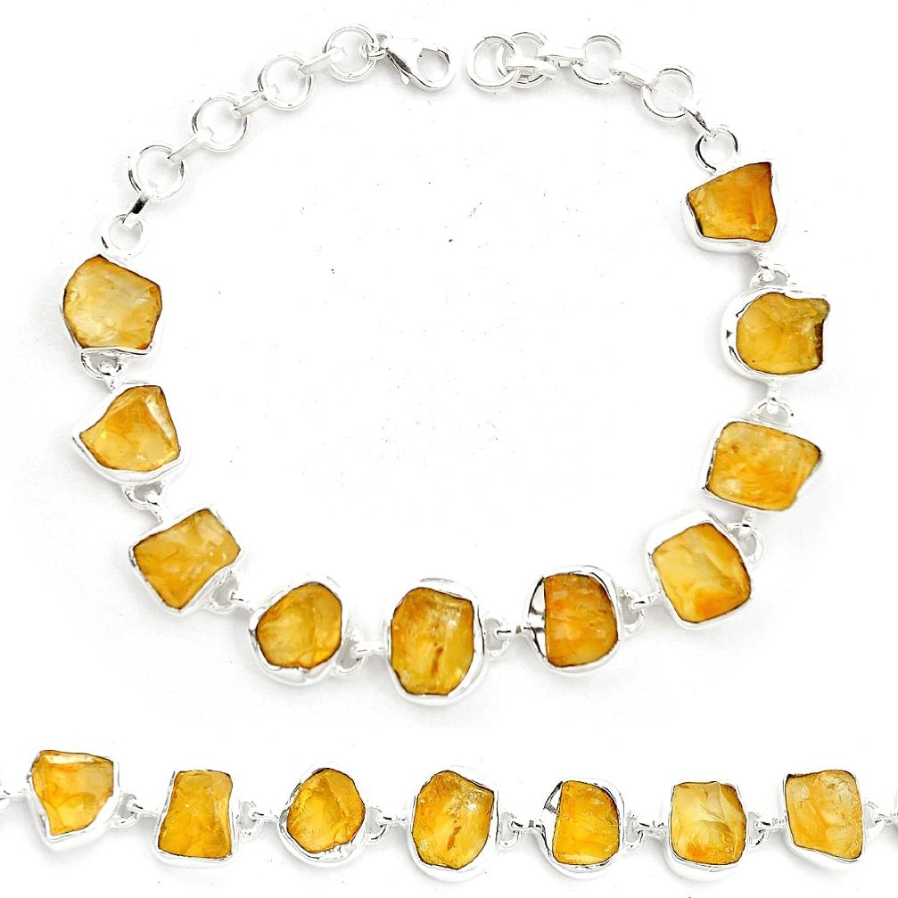 38.79cts yellow citrine rough 925 sterling silver bracelet jewelry m59281