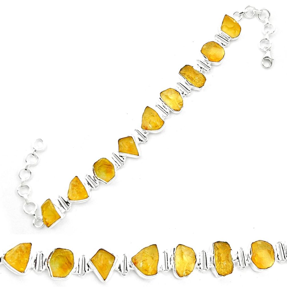 42.83cts yellow citrine rough 925 sterling silver bracelet jewelry m59282