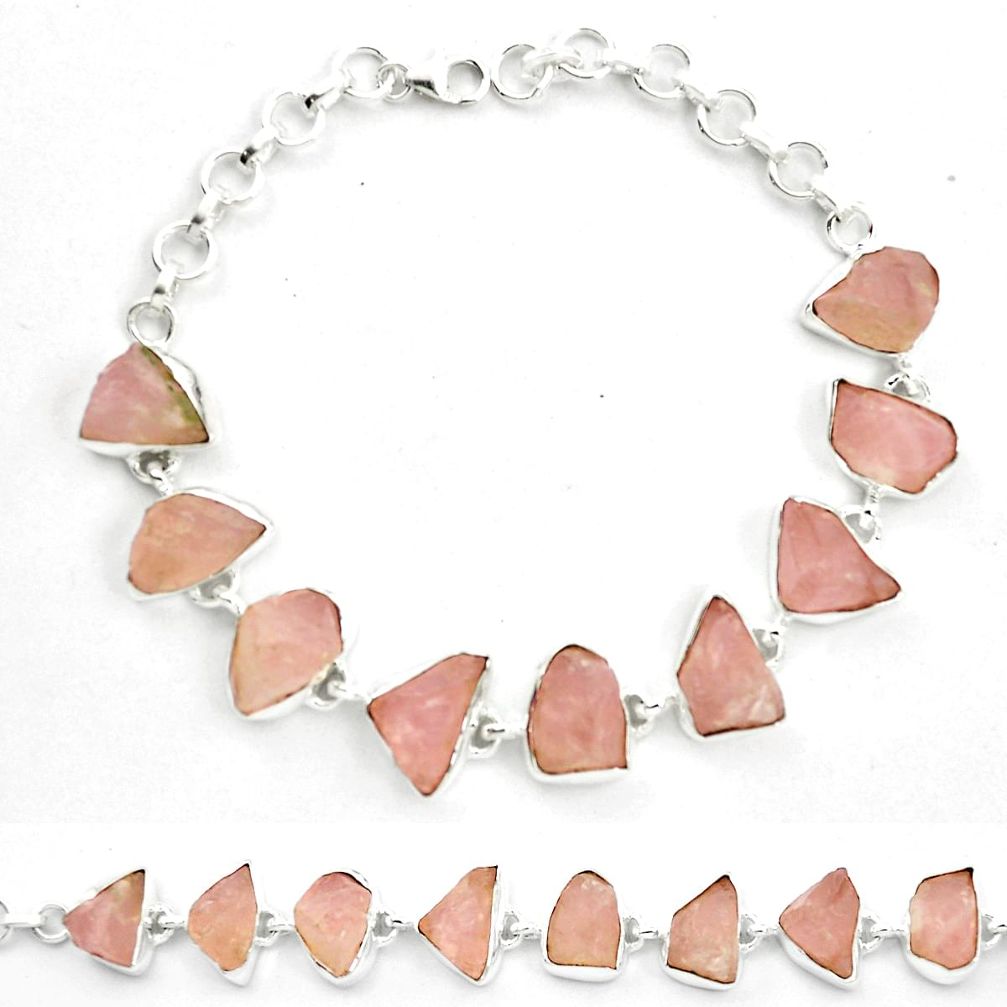 43.77cts natural pink rose quartz rough 925 sterling silver bracelet m59293