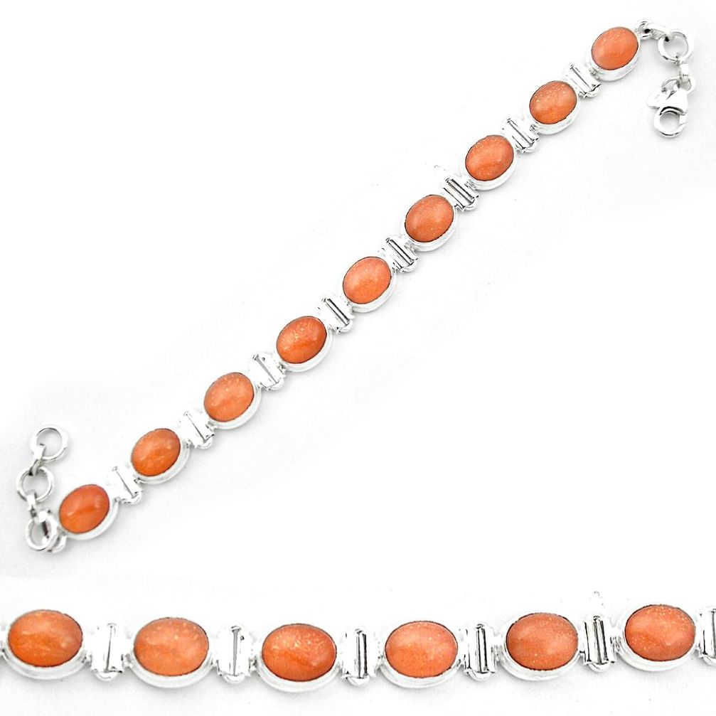 Natural orange sunstone (hematite feldspar) 925 silver tennis bracelet m61725