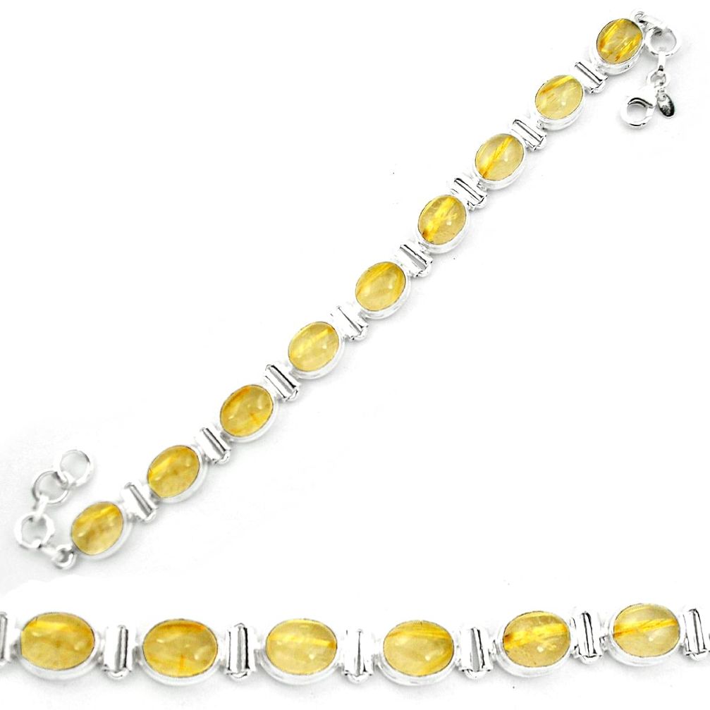 Natural golden tourmaline rutile 925 sterling silver tennis bracelet m61727