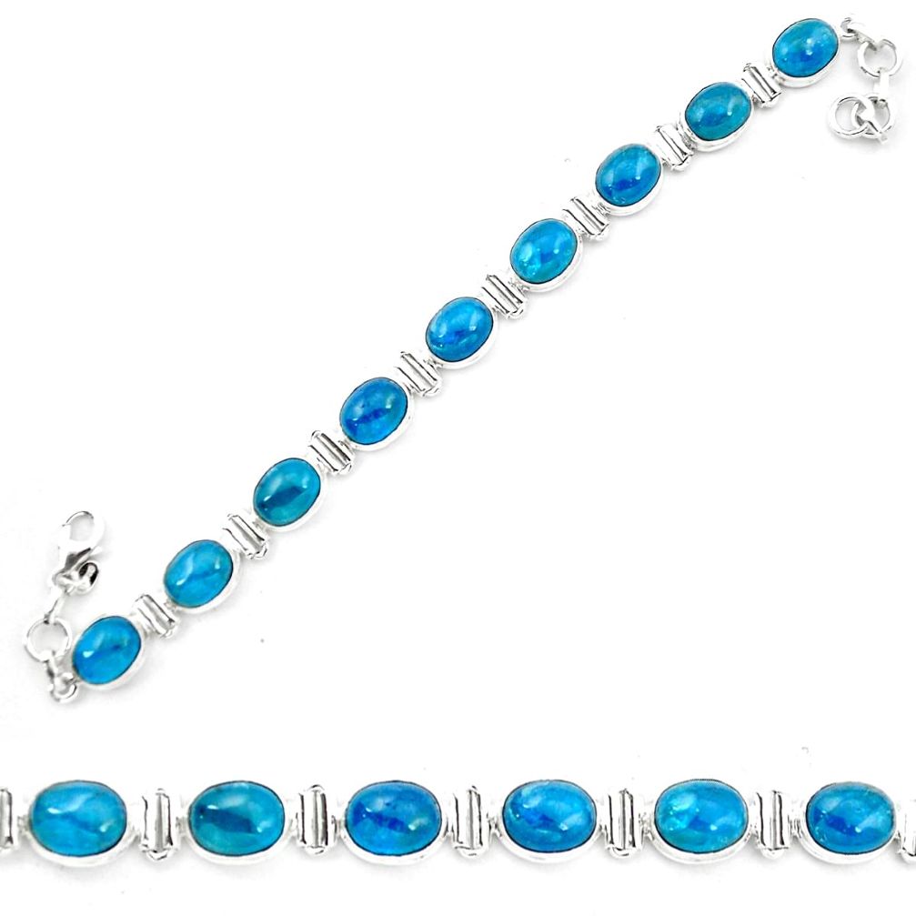 Natural blue apatite (madagascar) 925 sterling silver tennis bracelet m61737