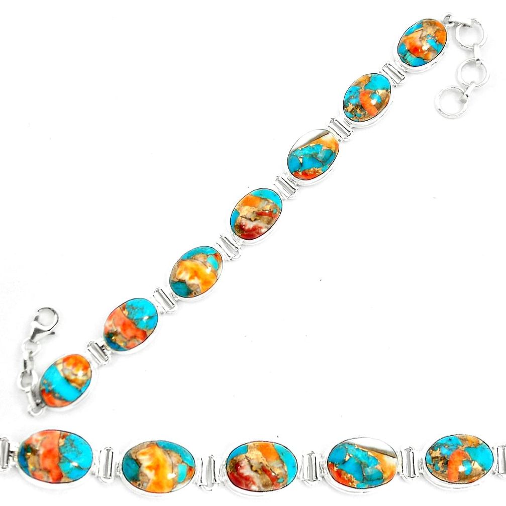 Multi color spiny oyster arizona turquoise 925 silver tennis bracelet m62151