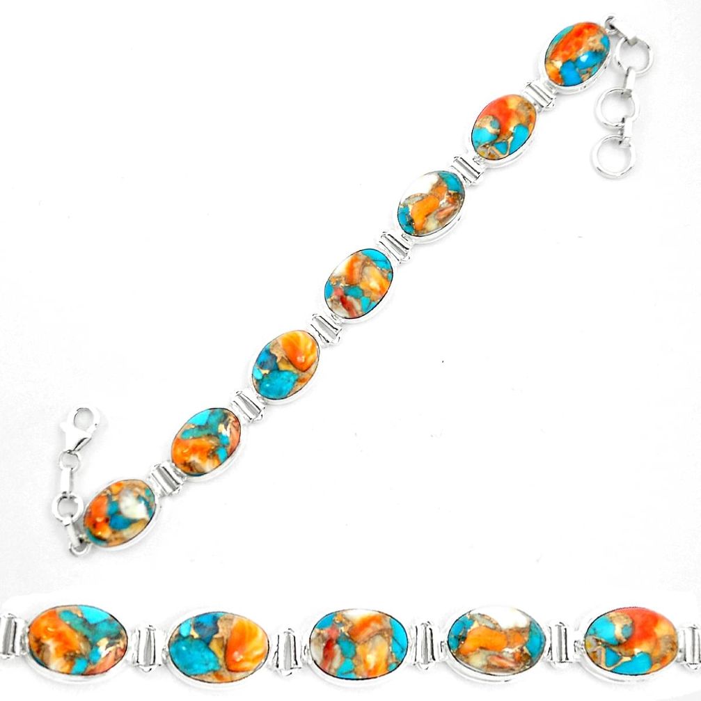 Multi color spiny oyster arizona turquoise 925 silver tennis bracelet m62157