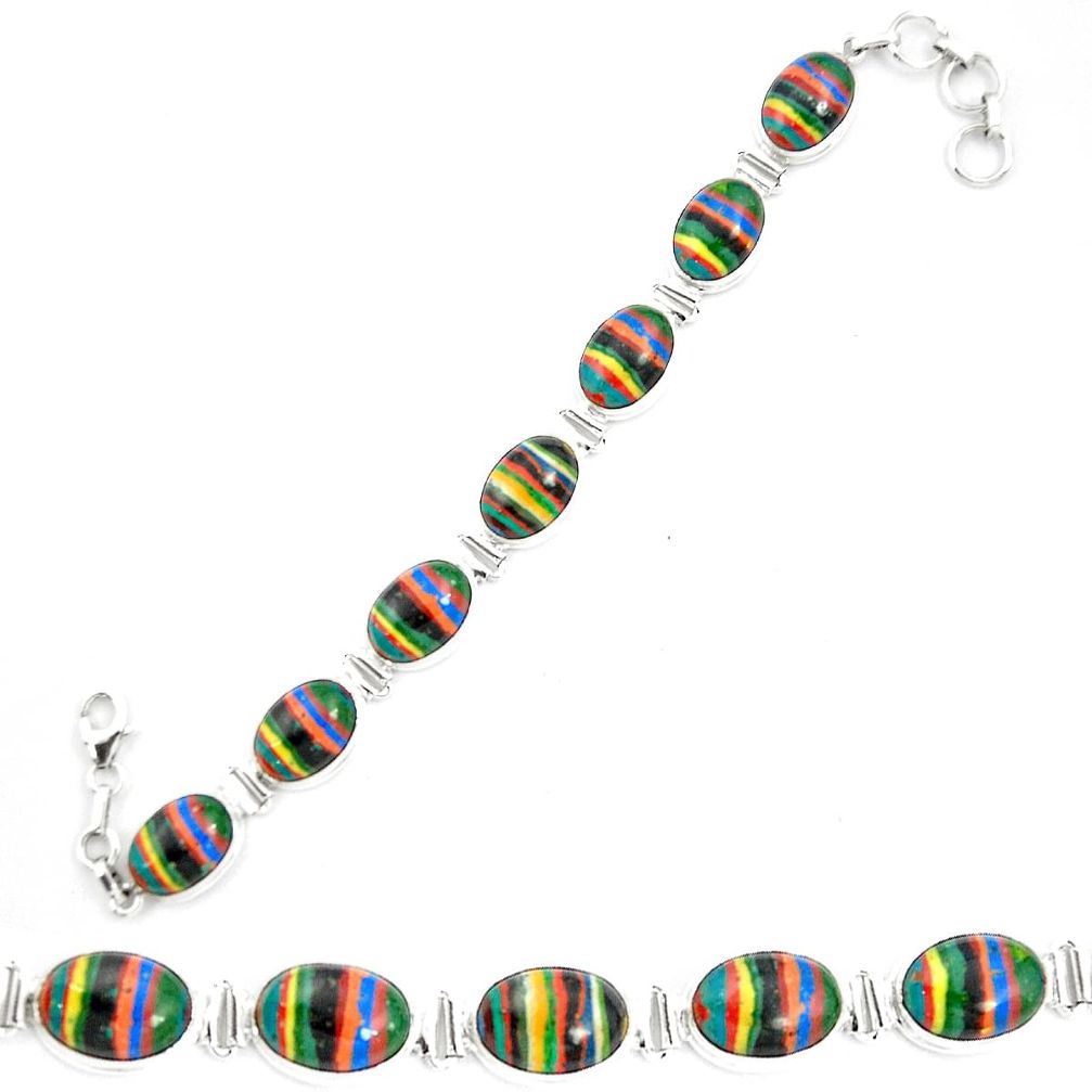 Natural multi color rainbow calsilica 925 silver tennis bracelet m62172
