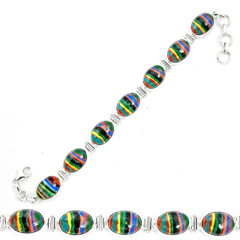 Natural multi color rainbow calsilica 925 silver tennis bracelet m62173