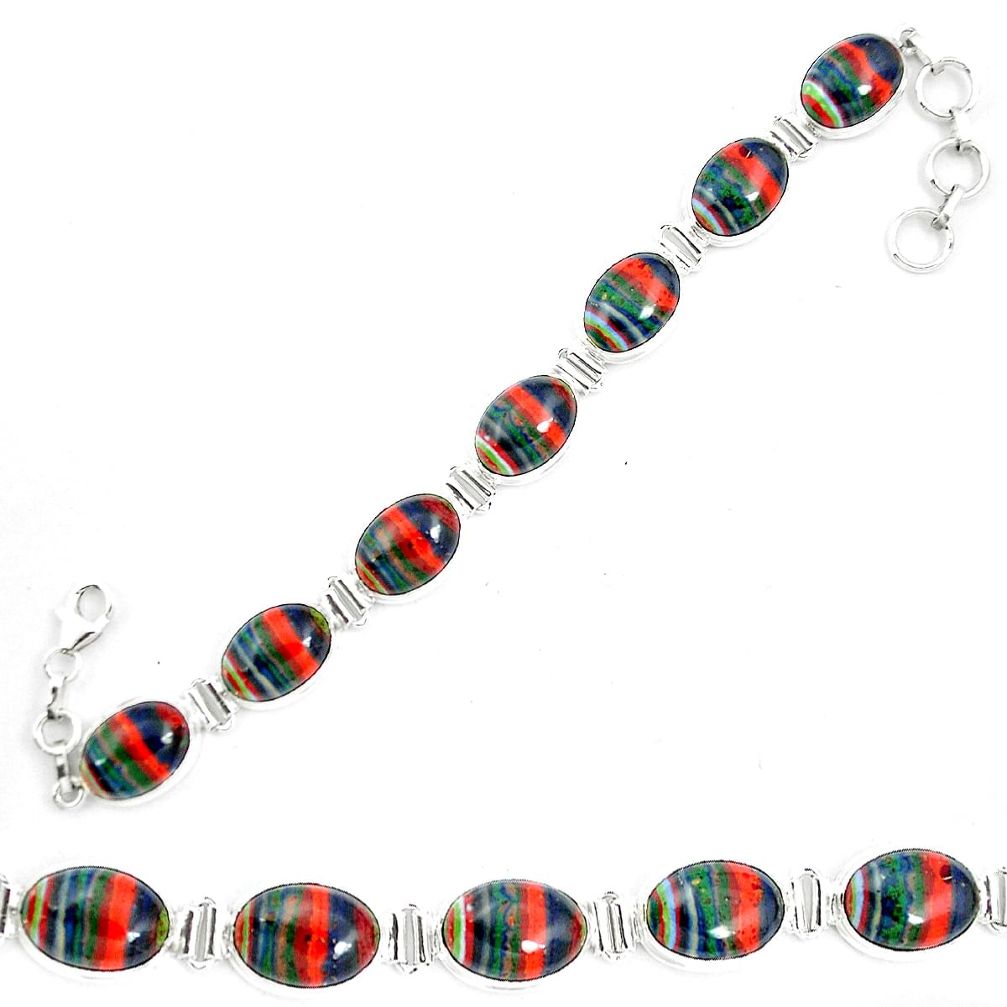 Natural multi color rainbow calsilica 925 silver tennis bracelet m62175