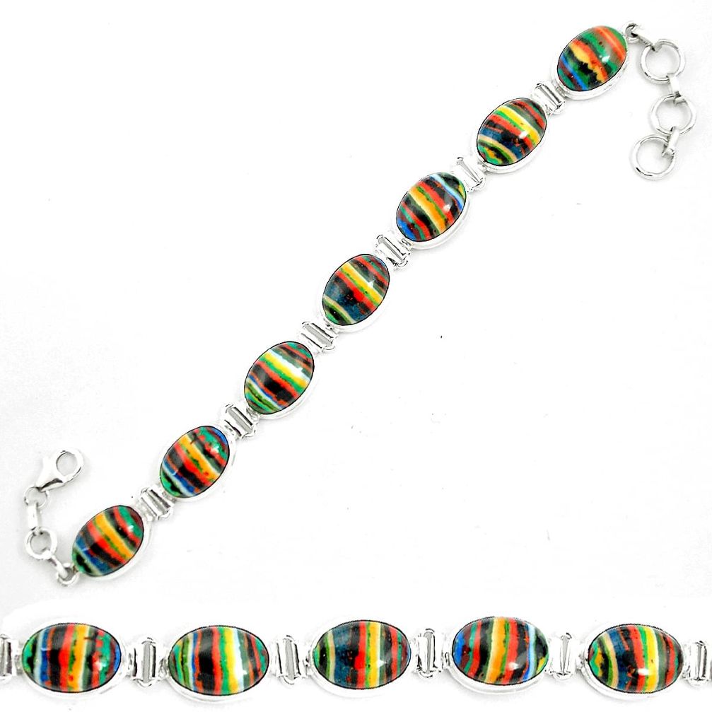 Natural multi color rainbow calsilica 925 silver tennis bracelet m62177