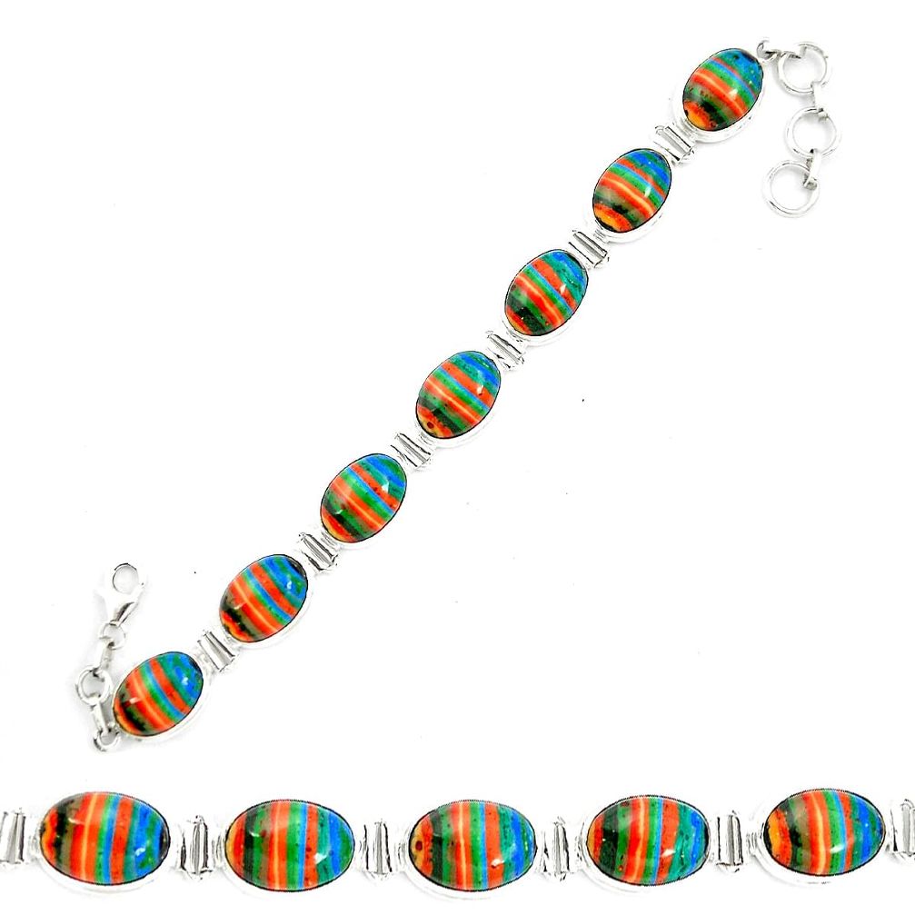 Natural multi color rainbow calsilica 925 silver tennis bracelet m62178