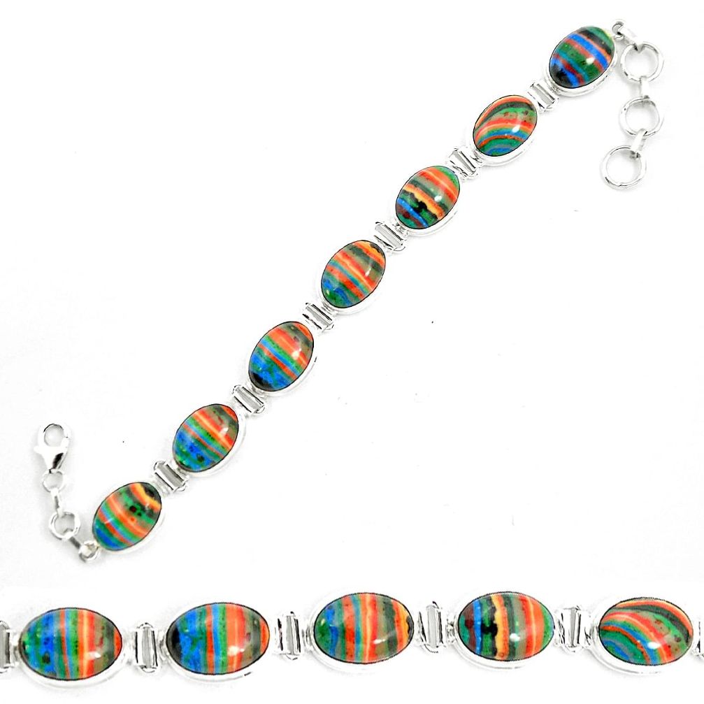 925 silver natural multi color rainbow calsilica oval tennis bracelet m62179