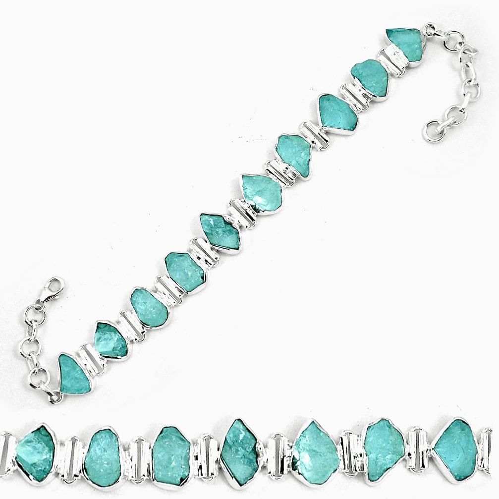 Natural aqua aquamarine rough 925 sterling silver tennis bracelet jewelry m64399