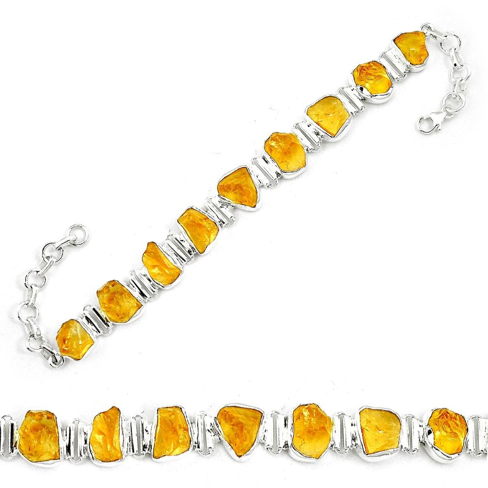 Yellow citrine rough 925 sterling silver tennis bracelet jewelry m64402