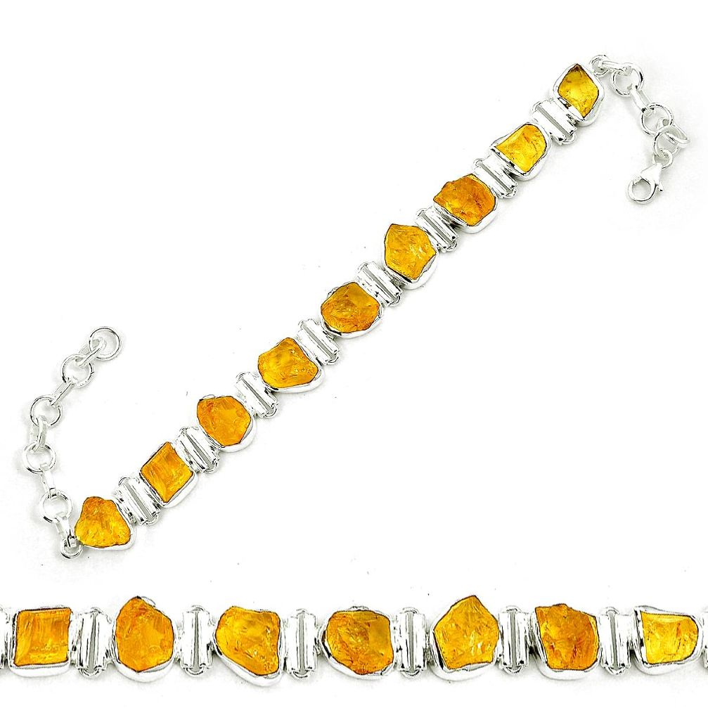 Yellow citrine rough 925 sterling silver tennis bracelet jewelry m64403