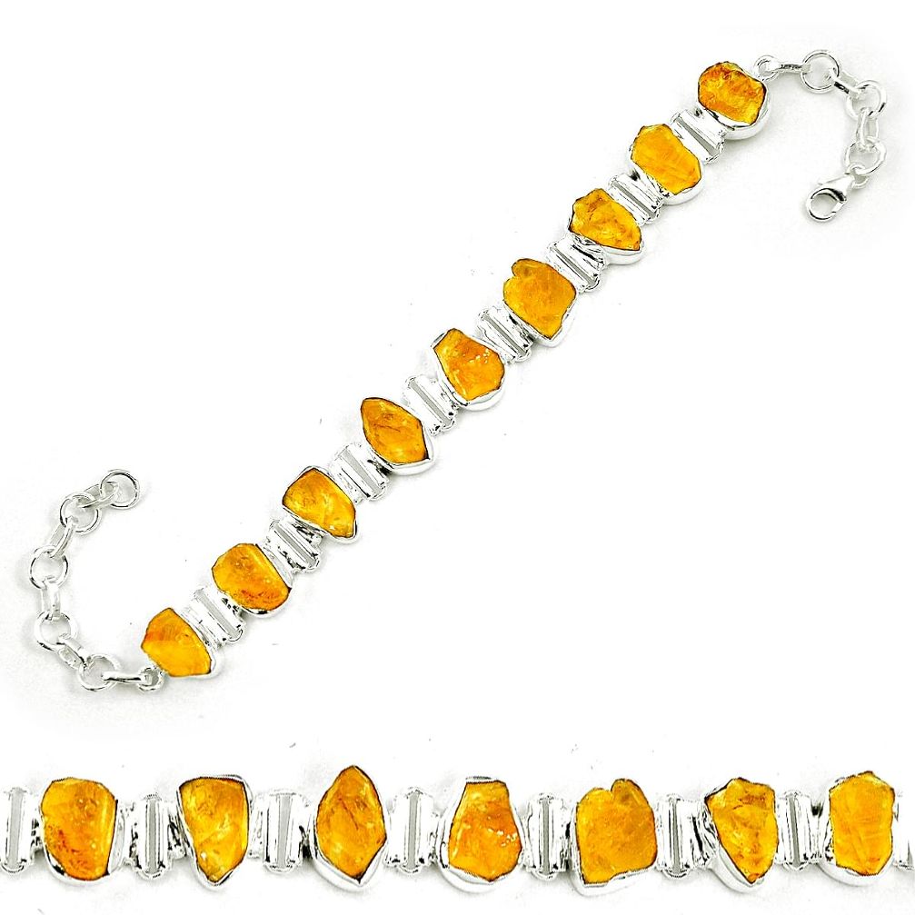 Yellow citrine rough 925 sterling silver tennis bracelet jewelry m64404
