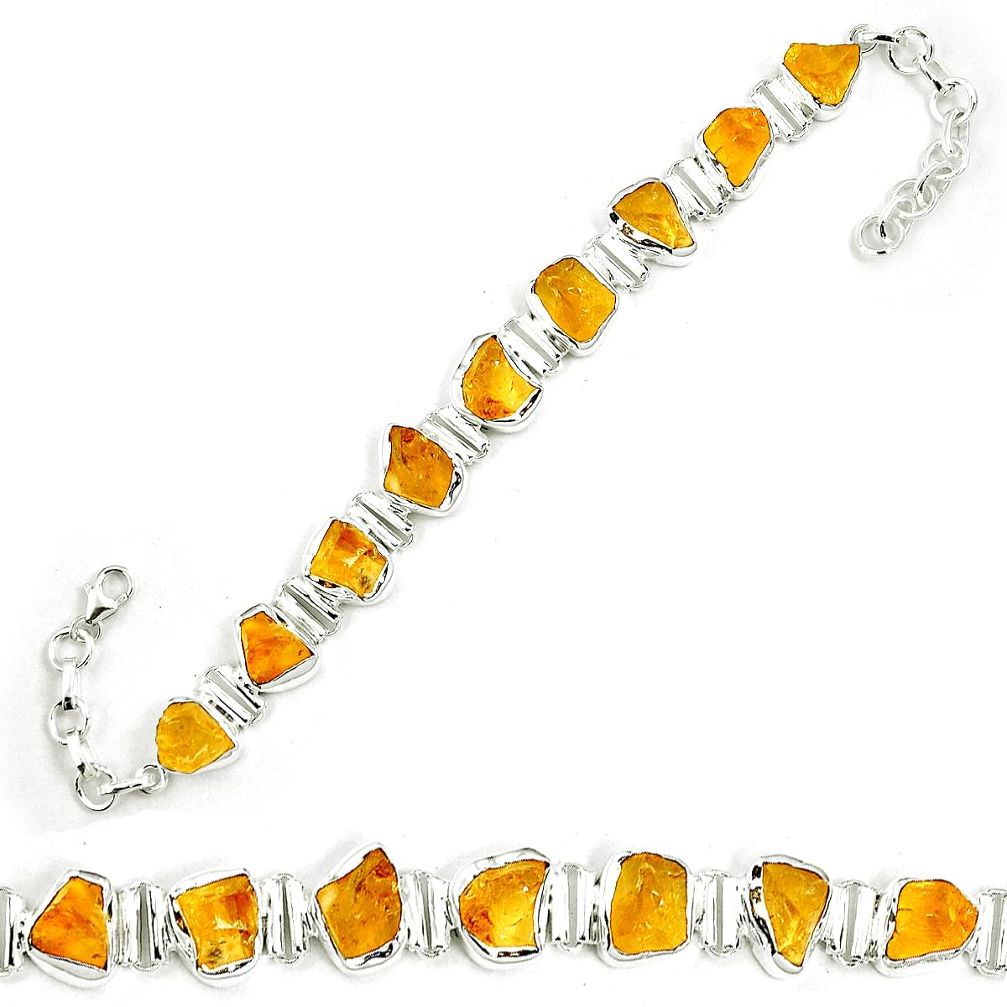 Yellow citrine rough 925 sterling silver tennis bracelet jewelry m64406