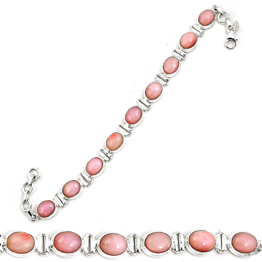Natural pink opal 925 sterling silver tennis bracelet jewelry m64423