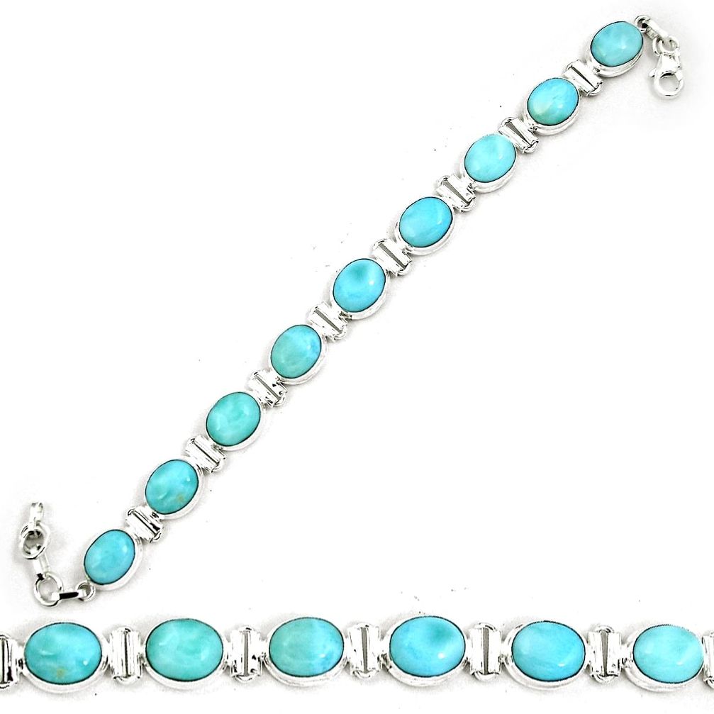 Natural blue larimar 925 sterling silver tennis bracelet jewelry m64425