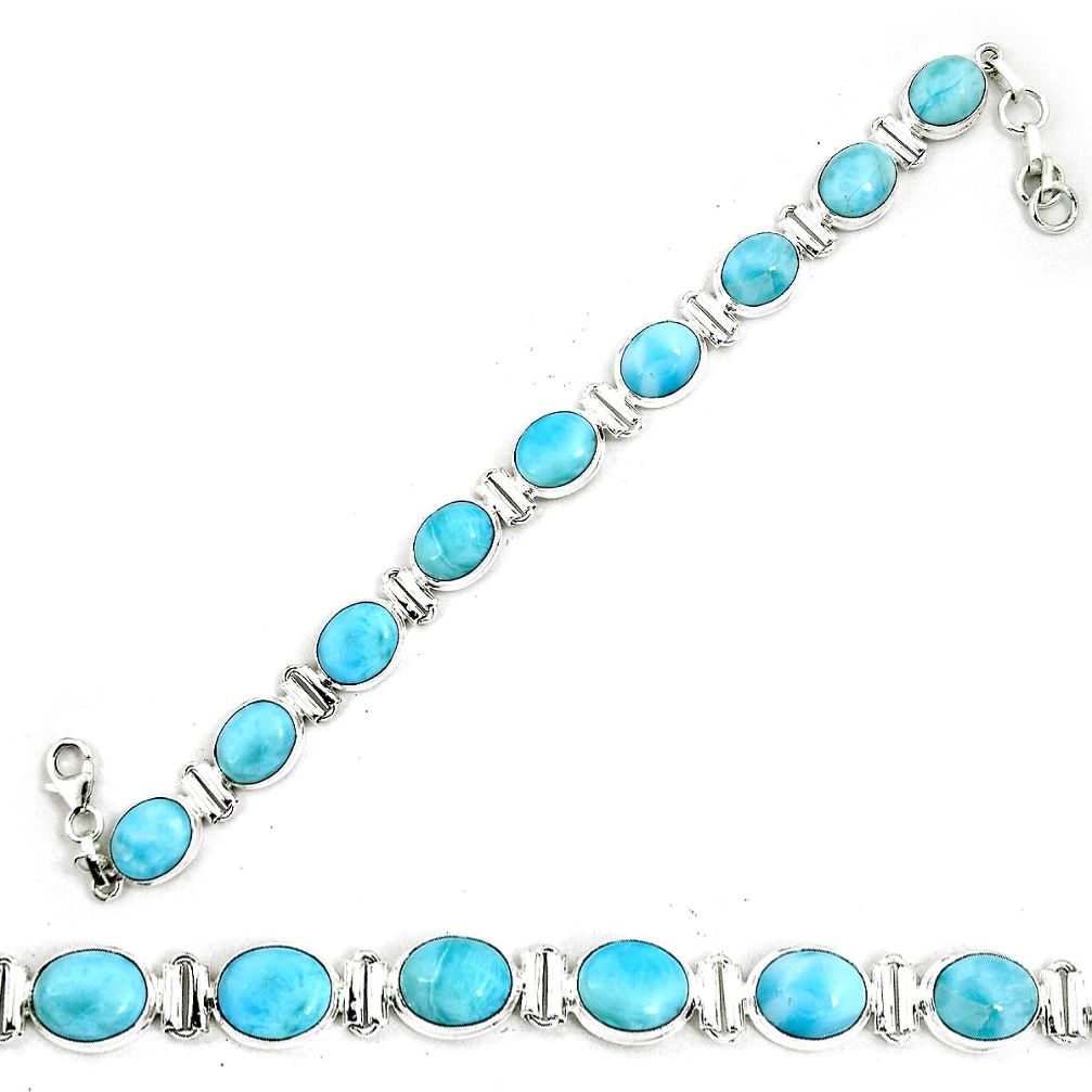 Natural blue larimar 925 sterling silver tennis bracelet jewelry m64426