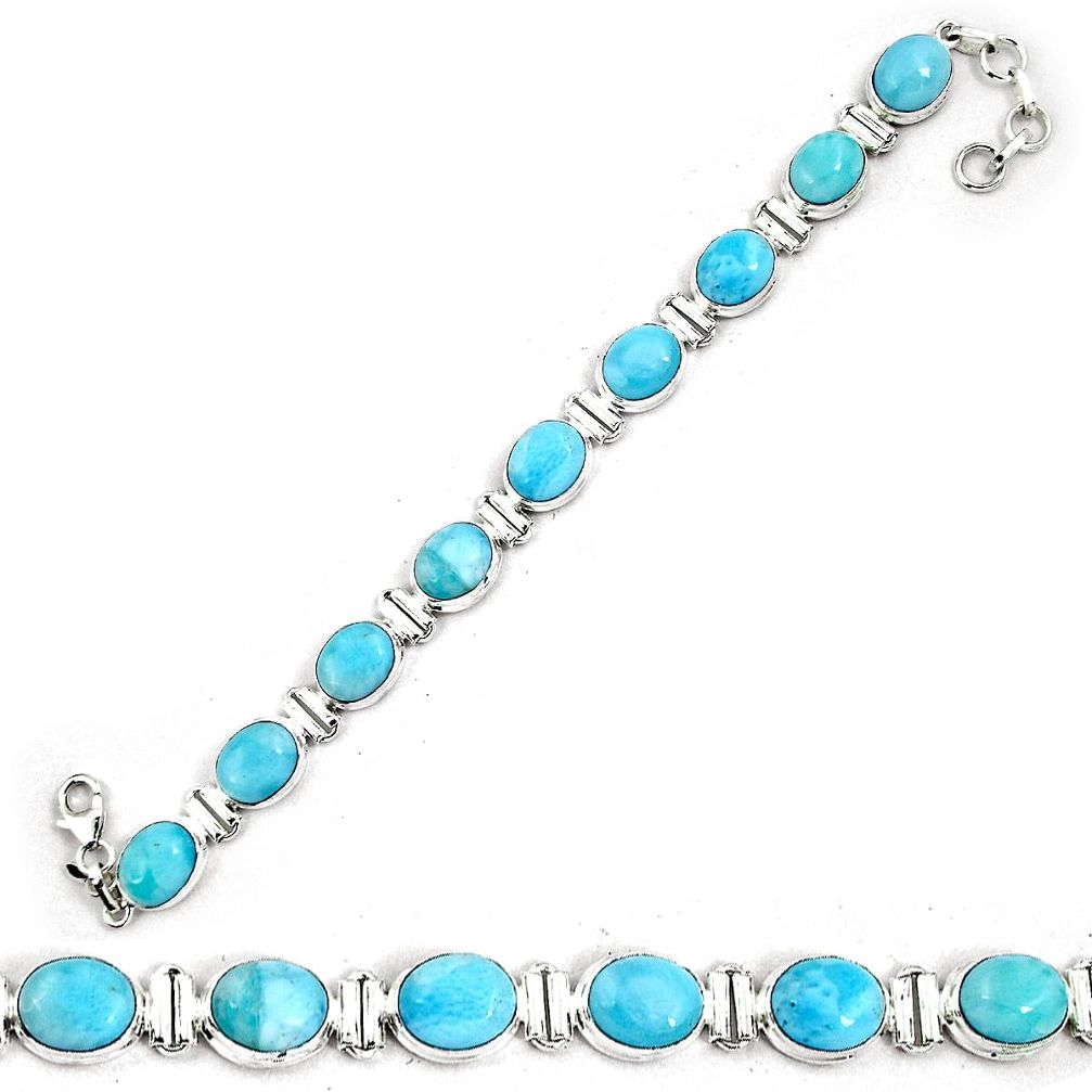 Natural blue larimar 925 sterling silver tennis bracelet jewelry m64427