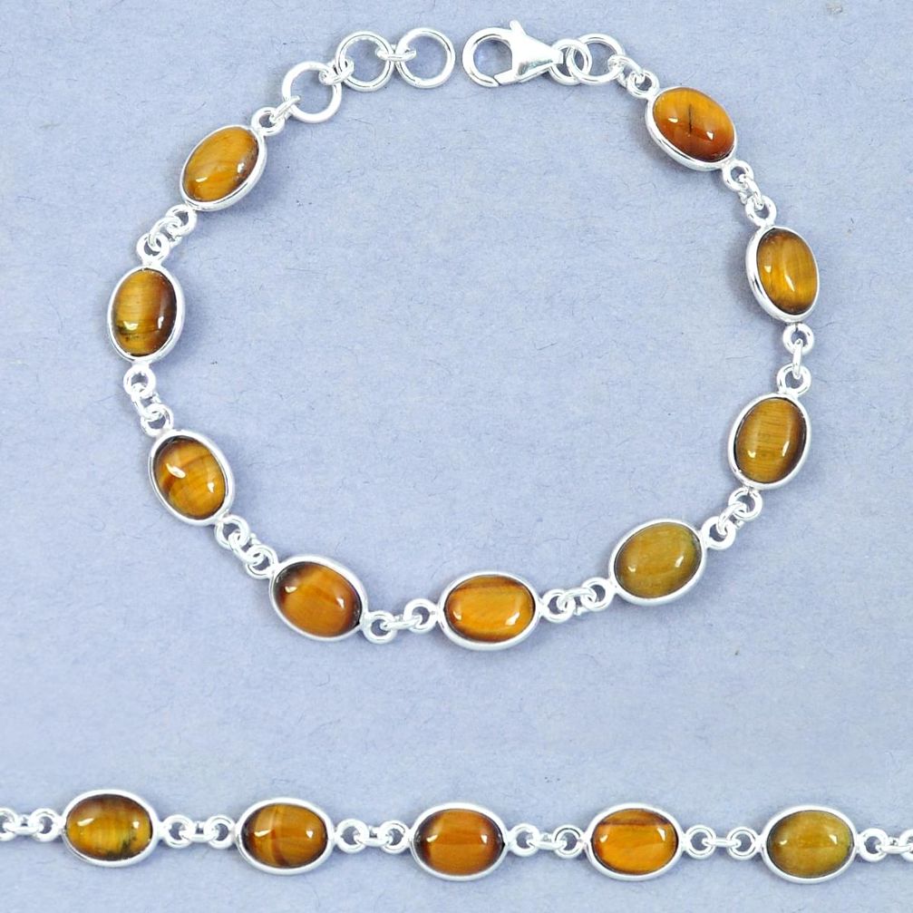 Natural brown tiger's eye oval 925 sterling silver tennis bracelet m67296