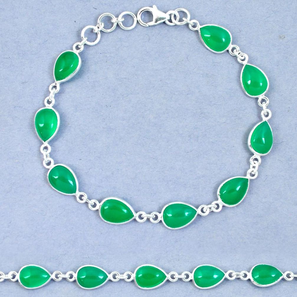 Natural green chalcedony 925 sterling silver tennis bracelet jewelry m67301