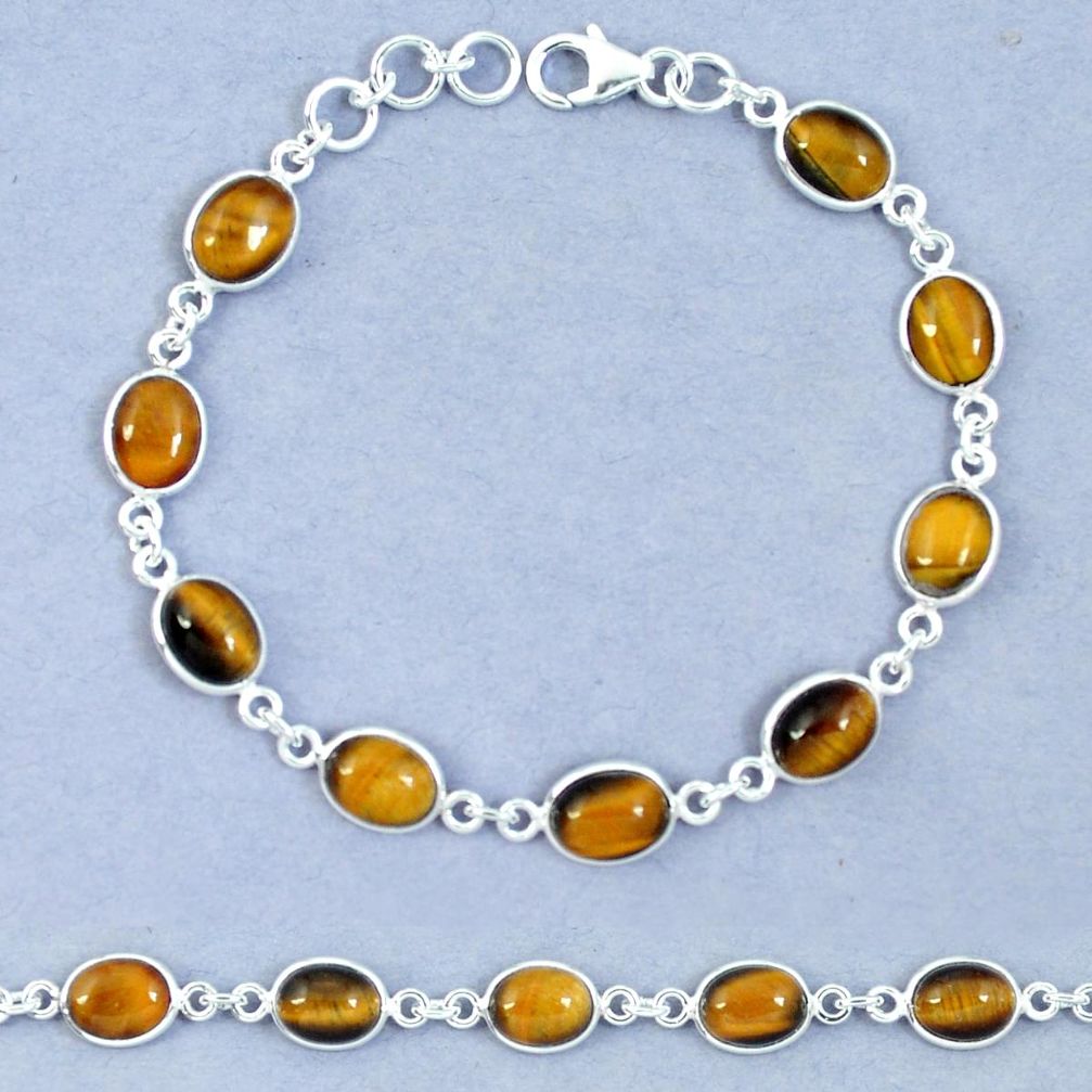 925 sterling silver natural brown tiger's eye tennis bracelet jewelry m67308