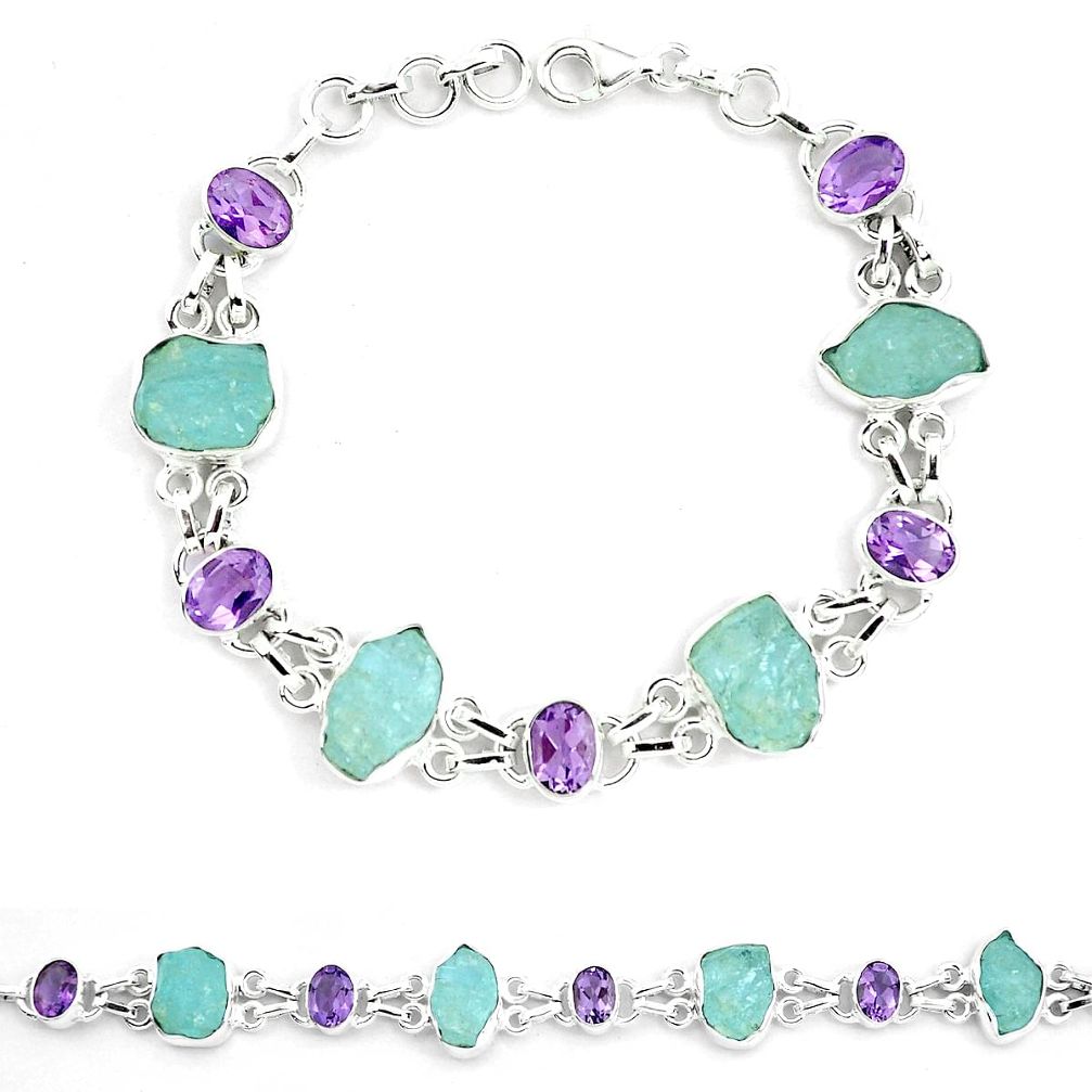 Natural aqua aquamarine rough amethyst 925 silver bracelet m80347