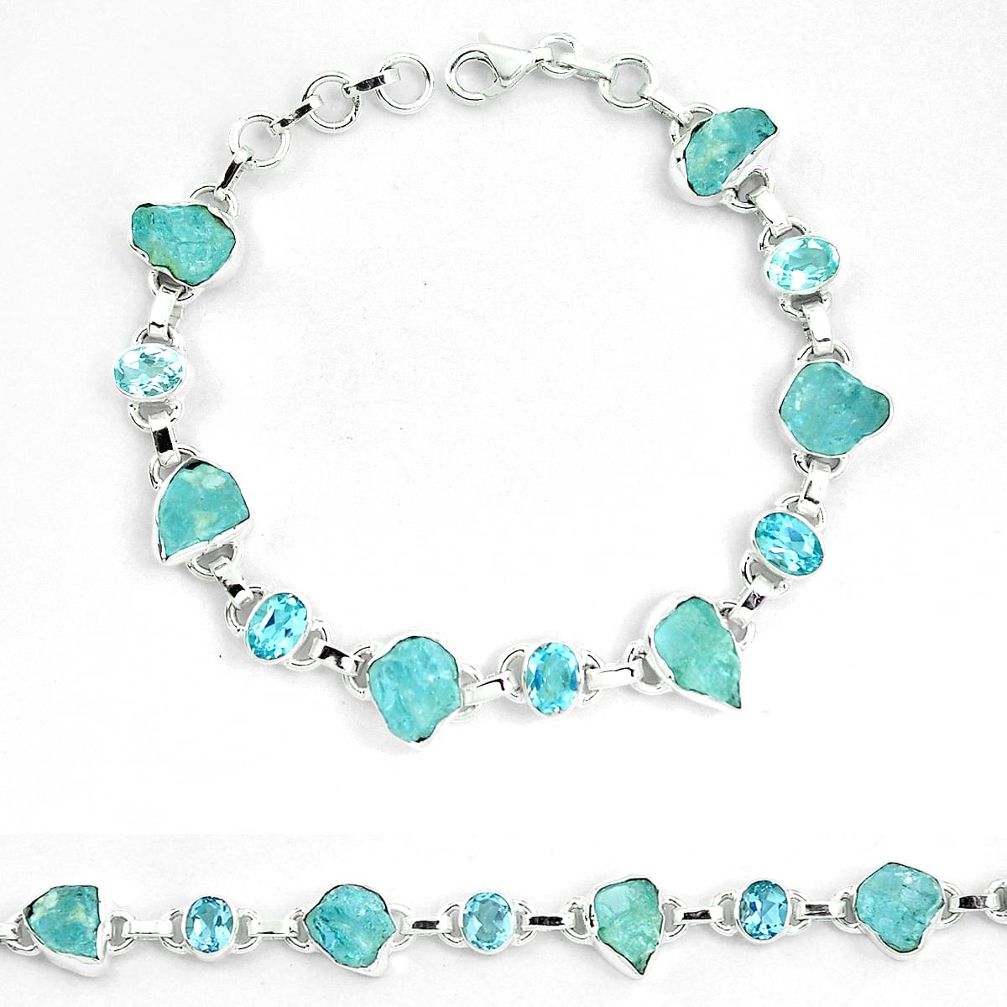 925 sterling silver natural aqua aquamarine rough blue topaz bracelet m80349